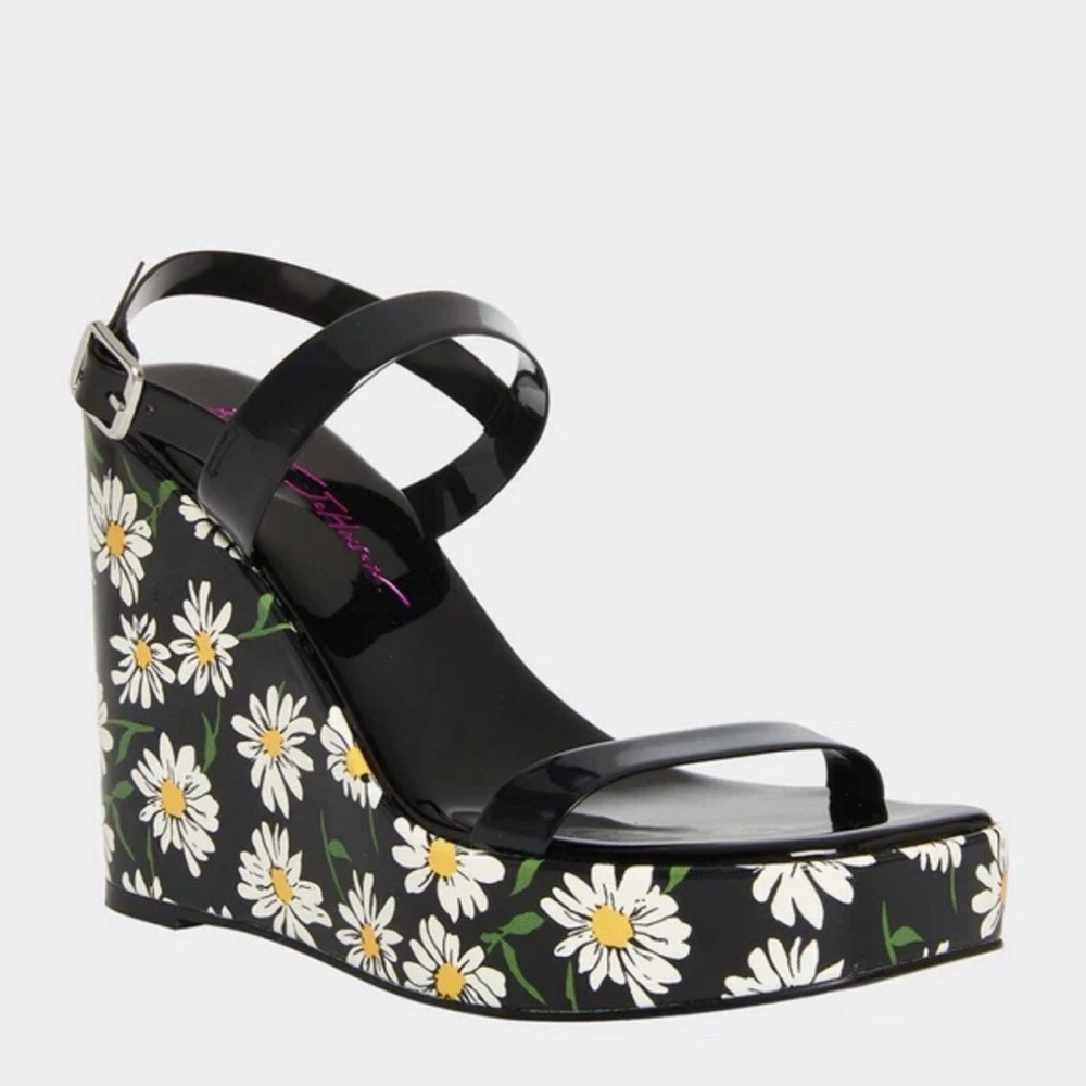 Black Daisy Wedge Sandals